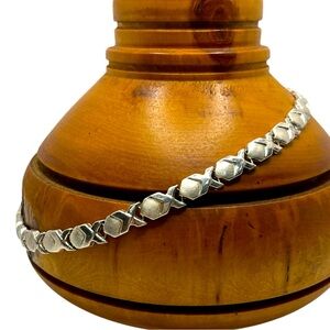 Sterling Silver Geometric Link Necklace - Silver